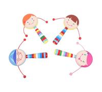 BCOATH 4Pcs Wooden Hand Rattles Cartoon Drum for Sensory Development Early Education Hand-Eye Coordination Playthings Mixed Styles