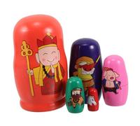BCOATH 5 Pcs Wooden Russian Nesting Dolls Featuring Wukong West Monk Characters Educational Stacking for Cognitive Development and Imaginative Play Holiday