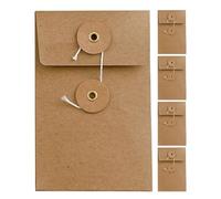 BCOATH 5pcs Kraft Paper Envelopes with String Tie, Retro Handmade 70x110mm Document Storage Pockets, Bulk Square Kraft Envelopes for Greeting Cards and Invitations