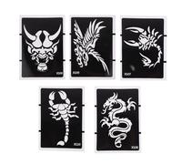 BCOATH 5pcs PVC Temporary Tattoos Stencils for Body Art Drawing Glitter Effect, Hollow-Out Dragon Wolf Tiger Designs for Halloween and Pageant Use