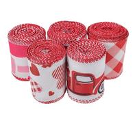 BCOATH 5pcs Valentine’s Day Ribbon Set with Heart Pattern, Wired Edge Satin Wrapping Ribbon for Wrap, Wreaths, Party Decorations and Crafts