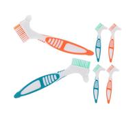 BCOATH 6pcs Denture Cleaning Brushes with Dual-Head Precision for False Teeth Care Large Anti-Slip Handle for Easy Grip Portable Oral Hygiene for Elderly and Travel Use