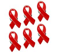 BCOATH 6pcs Red Ribbon Badge Brooches Red Ribbon Awareness Pin Zinc Alloy Decorative Prevention Wearing Charity Event Accessories