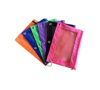 BCOATH 6Pcs Transparent Three-Hole Oxford Cloth Pencil Bags Mesh Stationery Cases with Air Lightweight Portable Pen Pouches in Black Purple Orange Green Rose Royal Blue for Office School