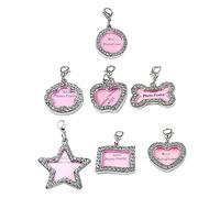 BCOATH 7pcs Bone Shape Pet Id Tags for Dogs and Cats Unique Stylish Charms with DIY Handwriting and Photo Slots Includes Heart Star Apple Flag Shapes for Puppy Kitten Collar Decoration