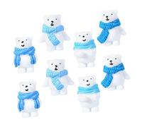 BCOATH 8pcs DIY Winter Wonderland Bear Figurines with Iceberg and Scarf Arctic Animal Figures for Snowy Scene Crafting and Home Office Decoration