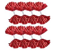 BCOATH 8Pcs Red Metallic Foil Cheerleading Pom Poms with Dual-Head Handle, Medium Size Cheerleading Accessories for School Sports, Dance, and Team Spirit Events