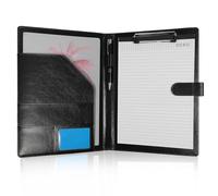 BCOATH A4 Multifunctional Document Folder with Note Paper Organizer, Black Pu Leather Legal-Sized Portfolio Clipboard, Professional Padfolio for Office and Business Use