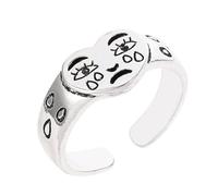 BCOATH Adjustable Alloy Ring for Women Love Heart Shape and Sad Crying Face Pattern, Retro Fashion Finger Ring, Easy to Take, for Jewelry Collection