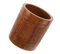 BCOATH Bamboo Pen Pot with Large Capacity Vintage Chinese Style Desktop Organizer for Pens Brushes Makeup Storage Multi-functional Office Decor