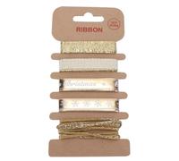 BCOATH Christmas Ribbons Set 5 Patterns Golden Polyester Ribbon Rolls for Crafts, Easy to Cut, for Scrapbooking and Wedding Decorations, DIY Arts and Crafts Project