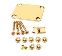 BCOATH Electric Guitar Neck Plate with Screws and String Ferrules Set Metal Guitar Parts for Protecting the Finish and Mounting Neck or Bass Golden Colour