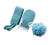 BCOATH Exfoliating Bath Towel 3pcs Set with Back Scrubber Strip and Rub Ball, Lake Blue Body Exfoliating Rub for Shower and Back Cleaning, Household Bath Supply