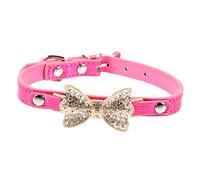 BCOATH Fashionable Rhinestone Bow Choker Dog Collar Floral Pet Collar Pu Leather for Small Dogs