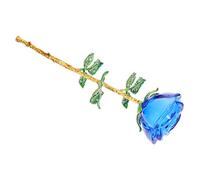 BCOATH Glass Rose Ornament Rose Stem Faux Floral Red Decorations Shaped Vase Single Fake Red Crystals Decorations Alloy Blue