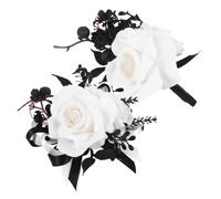 BCOATH Gothic Wedding Silk Wrist Corsage Set for Bride and Groom