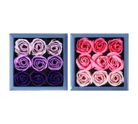 BCOATH Gradient Rose Soap Flower Bouquet Box 9pcs Soap Roses in Set 2 Boxes Purple Pink Present for Valentine’s Day and Wedding