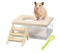 BCOATH Hamster Sand Bath Kit with Transparent Tub Wooden Ladder and Green Scoop Small Animal Sand Bath for Chinchillas Gerbils and Hamsters and Wood for Home and Veterinary Use