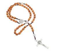 BCOATH Handmade Wood Rosary Beaded Necklace with Cross Pendant for Religious Blessings and Positive Energy, Classic Elegant Style for Daily Wear and Sacred Occasions, Christmas Gift