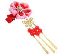 BCOATH Japanese Style Handmade Hair Clips Flower Shaped Barrette for Women, Red Cloth Material with Kimono Accessories, Easy to Use and Carry, Or Travel Hair Decoration
