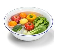 BCOATH Large Capacity Vintage Enamel Mixing Bowl and Soup Basin with Classic Retro Design, Multifunctional Use for Serving Soup or Washing Face, Sturdy White Enamel, Easy to Clean