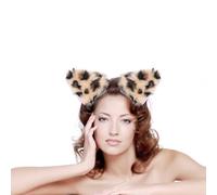 BCOATH Leopard Print Plush Cat Ear Hair Headband Metal Animal Ear Hoop Decorative Hair Accessory for Party