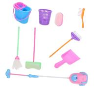 BCOATH Mini Doll House Cleaning Tools for Interactive Cleaning with Broom Mop Bucket Dustpan and Brush Realistic Pretend Play Accessories for Boys and Role Play