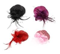 BCOATH Miniature Hat Hair Clips and Woolen Material 4pcs with Glittering Strip Universal-fitting Design Hair Fascinators for Wedding Guests and Party Accessories