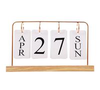 BCOATH Perpetual Desk Calendar with Wooden Base Rose Gold Flip Calendar Iron and Wood Construction Decorative Desktop Ornament for Home Office Use