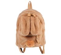 BCOATH Plush Rabbit Ear Backpack with Soft Brown Material and Women, Portable Large Capacity Casual Bag for Travel and Daily Use