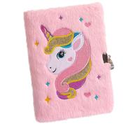 BCOATH Plush Unicorn Notebook with Lock for Fluffy Diary Book with Cartoon Pattern Lightweight Portable Lined Notepad Soft Cover Journal Gift for Students