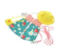 BCOATH Rabbit Harness Leash Set with Traction Rope and Bunny Dress, Small Size Outdoor Pet Clothing Vest for Preventing Escape, Green Floral Pattern, Suitable for Rabbits on Walks Random Color