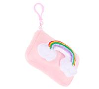 BCOATH Rainbow Mini Wallet Keychain for, Plush Candy Color Card Holder Coin Purse with Key Ring, Small Pink Organizer Bag for School and Travel