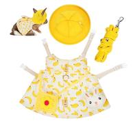 BCOATH Small Animal Costume Set Banana Print Harness Vest with Elastic Leash Mini Hat Bag and Rabbit Brooch for Hamsters Mice Rabbits Ferrets Guinea Pigs and Other Small Pets