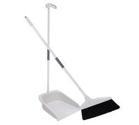BCOATH Soft Bristle Broom and Dustpan Set, Long Handle Household Cleaning Kit, Non-Sticky Gray-White Sweep and Dustpan Combo for Home and Office Use