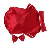 BCOATH Soft Faux Silk Lapel Dog Pajamas with Bowknot Headband, Lightweight Two-legged Sleepwear Shirt for Puppies 3-3.5kg, Stylish Red Set for Daily Wear and Pet Photoshoot