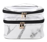 BCOATH Travel Cosmetic Bag with Zipper Handle, Multipurpose PVC and Polyester Toiletry Pouch for Women, Practical Double-Layer Design Suitable for Travel and Daily Use, White Marble