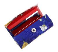 BCOATH Vintage Embroidered Silk Lipstick Pouch with Built-in Mirror for Women, Portable Rectangular Cosmetic Bag in Blue, Protecting Lipsticks and Lip Balms for Traveling Or on A Date