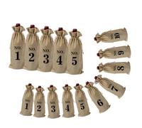BCOATH Vintage Linen Wine Bottle Bag Set with Number Print 15x35cm, Reusable Rustic Party Wine Pouches for Wedding, Birthday, and Celebration Wrapping