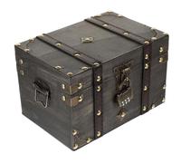 BCOATH Vintage Money Case Wooden Pirate Treasure Chest with Lock Design, Multi-functional Storage Box for Documents and Jewelry, Decorative Retro Style Black Wood and Metal Trunk