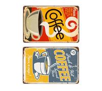 BCOATH Vintage Tin Coffee Signs Easy Hanging Tinplate Material Classic Retro Design 2pcs Metal Wall Art Posters Will Not Fade, for Man Cave or Garage Decoration