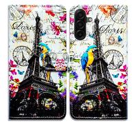 Bcov Case For Galaxy A17 5G,Paris Eiffel Tower Postcard Bird Leather Flip Phone Case Wallet Cover with Card Slot Holder Kickstand Case For Samsung Galaxy A17 5G