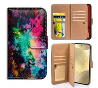 Bcov Case For Galaxy A37 5G,Colorful Universe Sky Multifunction Leather Phone Case Wallet Flip Cover with Multi Card Slots Pocket Wrist Strap for Samsung Galaxy A37 5G