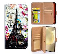 Bcov Case For Galaxy A37 5G,Paris Eiffel Tower Postcard Bird Multifunction Leather Phone Case Wallet Flip Cover with Multi Card Slots Pocket Wrist Strap for Samsung Galaxy A37 5G