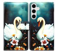 Bcov Case For Galaxy A37,White Swan Butterfly Flowers Leather Flip Phone Case Wallet Cover with Card Slot Holder Kickstand For Samsung Galaxy A37