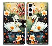 Bcov Case For Galaxy A37,White Swan In Water Flowers Leather Flip Phone Case Wallet Cover with Card Slot Holder Kickstand For Samsung Galaxy A37