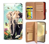 Bcov Case For Galaxy S26 FE,Elephant in The Garden Multifunction Leather Phone Case Wallet Flip Cover with Multi Card Slots Pocket Wrist Strap for Samsung Galaxy S26 FE