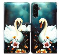 Bcov Case For Galaxy S26 FE,White Swan Butterfly Flowers Leather Flip Phone Case Wallet Cover with Card Slot Holder Kickstand For Samsung Galaxy S26 FE
