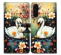Bcov Case For Galaxy S26 FE,White Swan In Water Flowers Leather Flip Phone Case Wallet Cover with Card Slot Holder Kickstand For Samsung Galaxy S26 FE