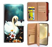 Bcov Case For Galaxy S26 Plus,White Swan Butterfly Flowers Multifunction Leather Phone Case Wallet Flip Cover with Multi Card Slots Pocket Wrist Strap for Samsung Galaxy S26+